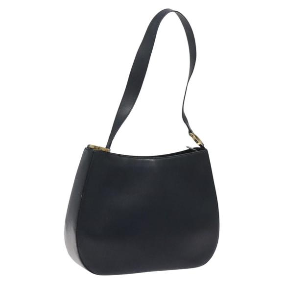 Salvatore Ferragamo Shoulder Bag Leather Navy Gold Auth bs22995